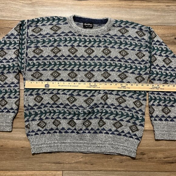 Men's VTG Reed St James Knit Sweater 2XL Gray USA Made Geometric Retro Grandpa - Picture 5 of 7